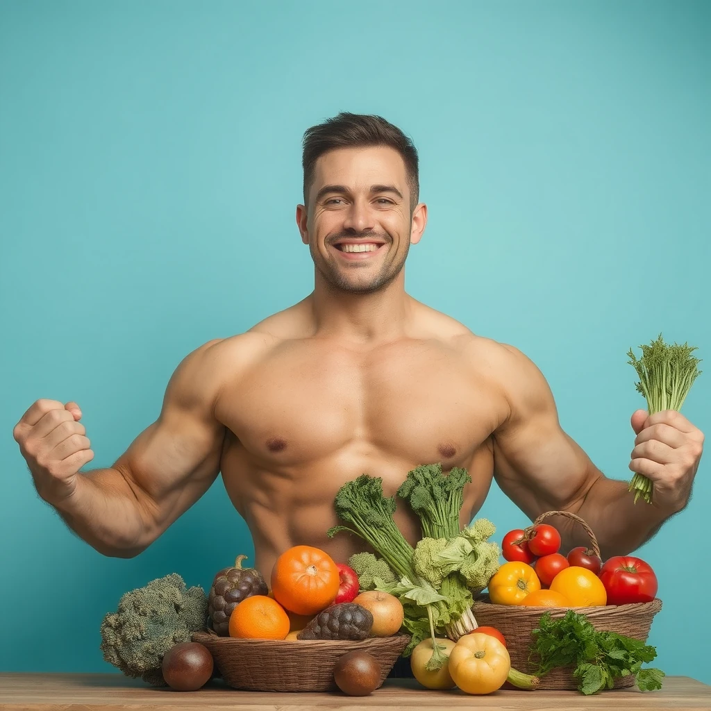 Easy Weight Loss – Lose Fat Fast With Five Practical Tips 1 Bodybuilder happy Fruits and vegetables AI
