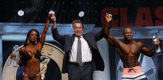 India Paulino Wins Bikini International For Second Time Bikini International winners India Paulino and Arnold Mens Physique winner Brandon Hendrickson with Arnold Schwarzenneger