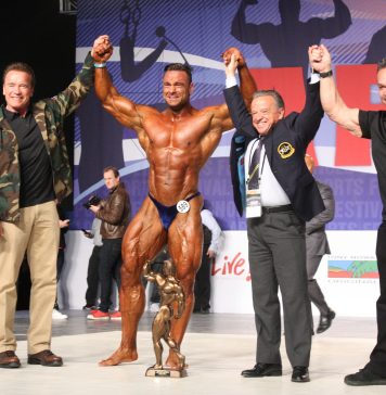 Men’s Bodybuilding Overall Winner Paul Poloczek of Germany Left to Right Gov. Arnold Schwarzenegger Poloczek Dr. Rafael Santonja Rich Gaspari