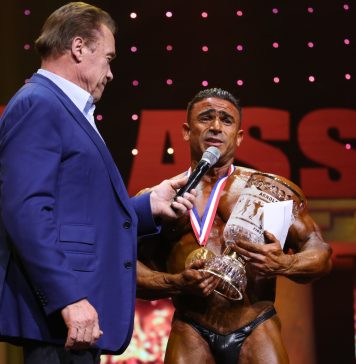 Arnold Schwarzenneger and 2018 Arnold Classic 212 winner Kamal Elgargni. Photo by Dave Emery