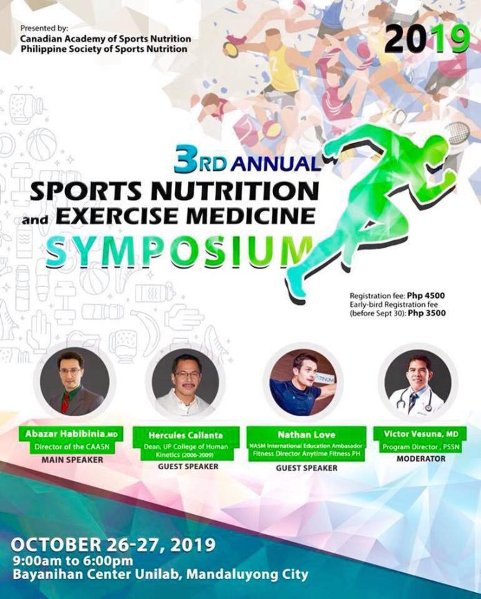 The Philippine Society of Sports Nutrition would like to invite allied health professionals, athletes, fitness enthusiasts, and the general public to join our 3rd Annual Sports Nutrition and Exercise Medicine Symposium.
