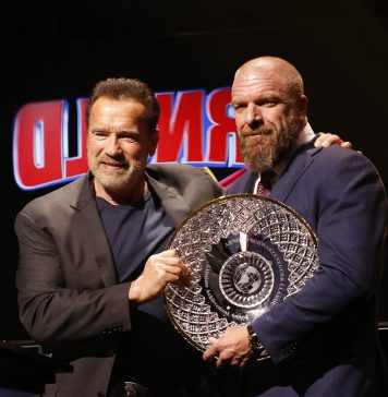 Lifetime Achievement Award winner Paul Levesque with Gov. Arnold Schwarzenegger