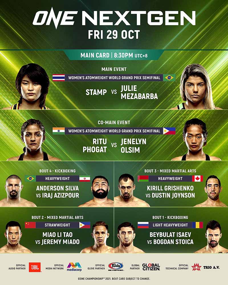 Stamp Fairtex vs. Julie Mezabarba World Grand Prix Semifinal Elevated to Main Event of ONE: NEXTGEN on 29 October