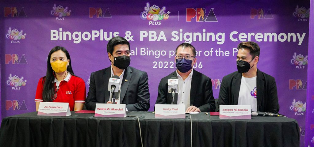 PBA, LRWC, and BingoPlus officials present at the MOA signing ceremony
