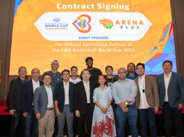 Representative image of basketball players in action during the FIBA World Basketball Cup 2023.