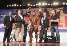 Bodybuilding Overall Winner Lukas Wyler left to right Shawn Ray Arnold Schwarzenegger Wyler Dr. Rafael Santonja Rich Gaspari