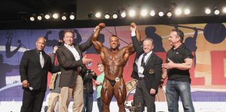 Winners Announced for the 9th Annual Arnold Amateur Bodybuilding, Fitness, Figure, Bikini and Physique Championships Bodybuilding Overall Winner Lukas Wyler left to right Shawn Ray Arnold Schwarzenegger Wyler Dr. Rafael Santonja Rich Gaspari