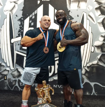 IFBB Pro Martin Fitzwater (left) and 2024 Mr. Olympia, IFBB Pro Samson Dauda (right).