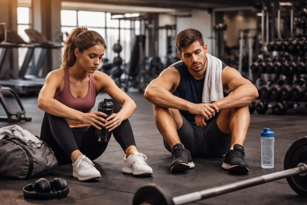 Two Gym goers feeling the burnout