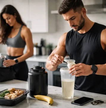 Two fitness addicts / enthusiasts preparing morning routine