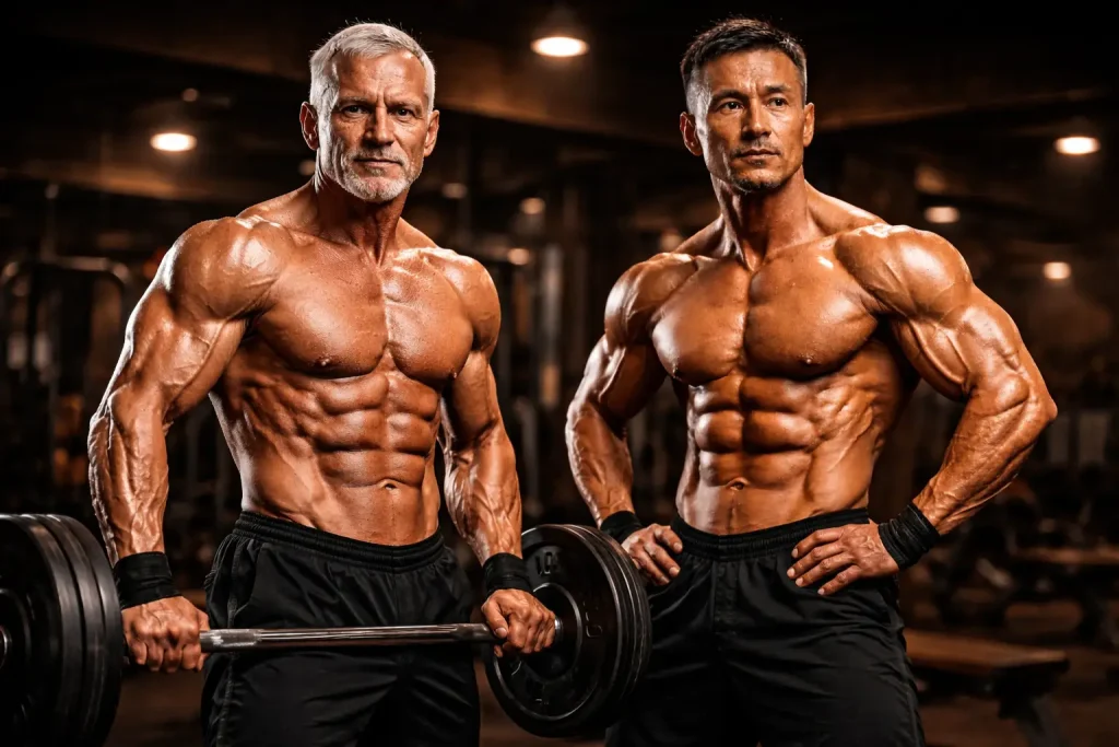 Why Older Bodybuilders Are at Higher Cardiac Risk 1 two middle aged bodybuilders in the gym